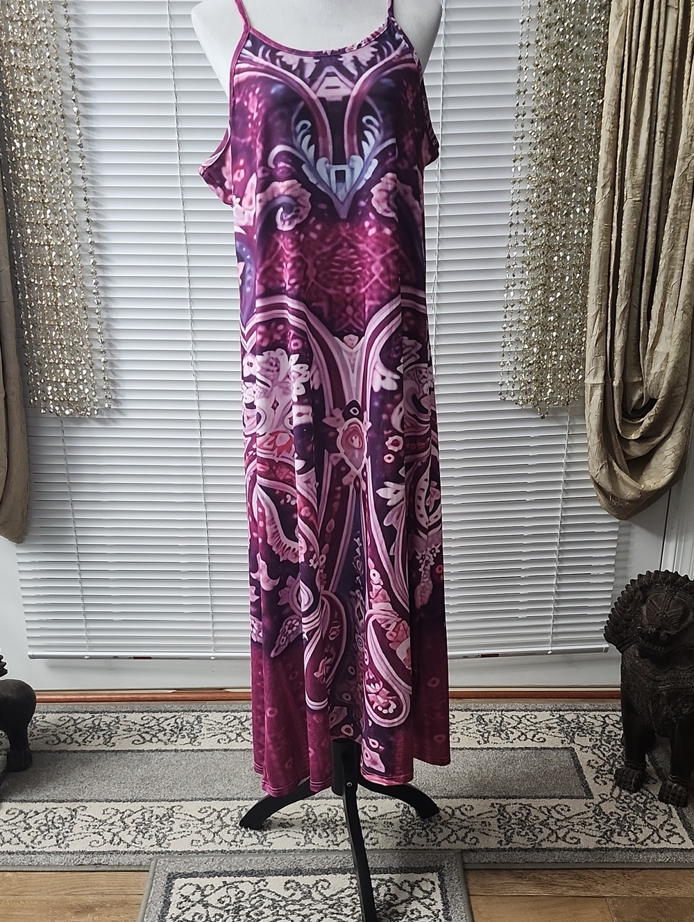 Purple Paisley Maxi Dress with Spaghetti Straps